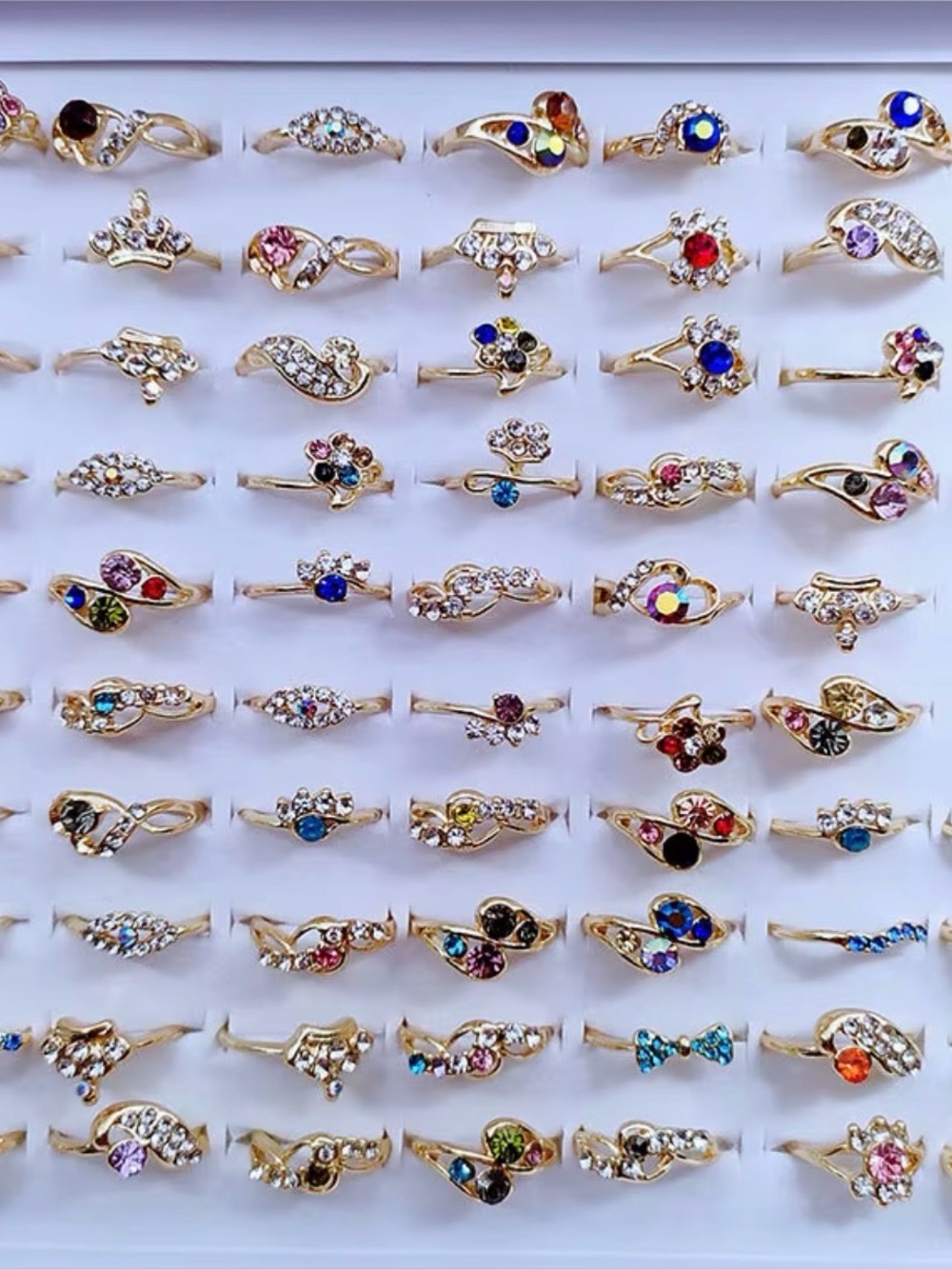 Gold-Tone Women's Fashion Ring with Colored Gem Accents - Assorted Colors